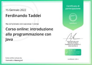 Certificato corso Programmazione Java